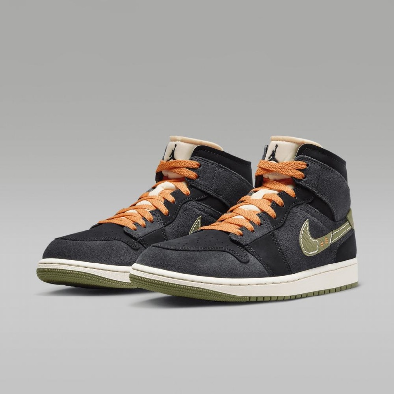 Nike Air Jordan 1 Mid SE Craft Schoenen Dames Donkergrijs Zwart Blauw Lichtolijfgroen Nederland | 415230-HGP