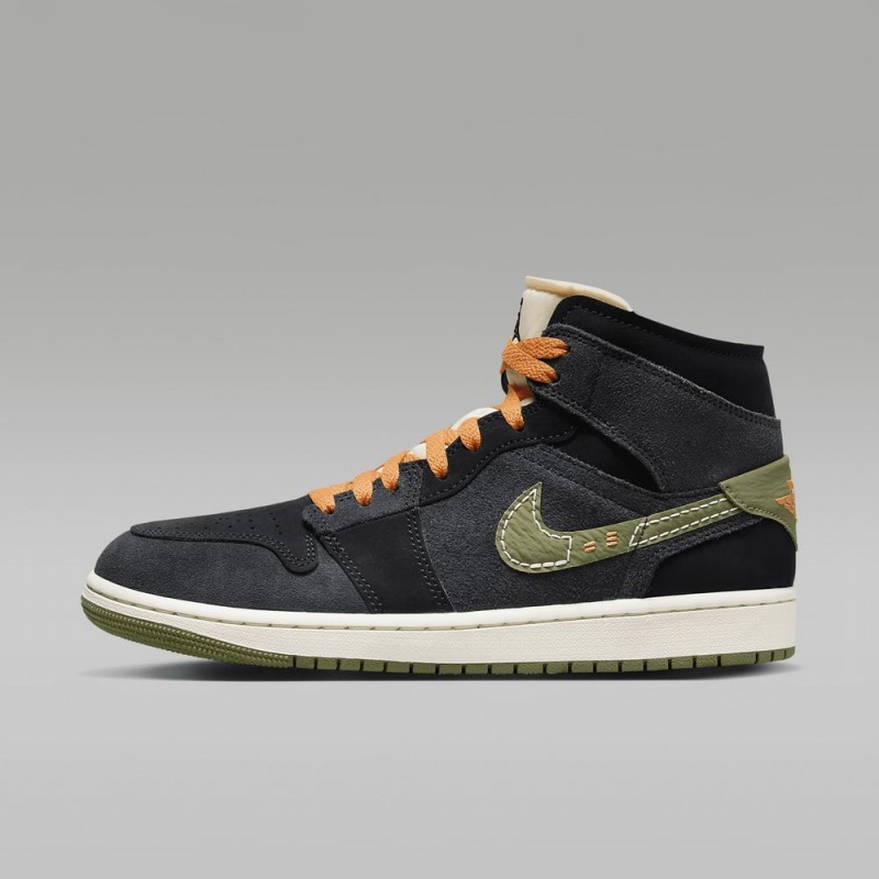Nike Air Jordan 1 Mid SE Craft Schoenen Dames Donkergrijs Zwart Blauw Lichtolijfgroen Nederland | 415230-HGP