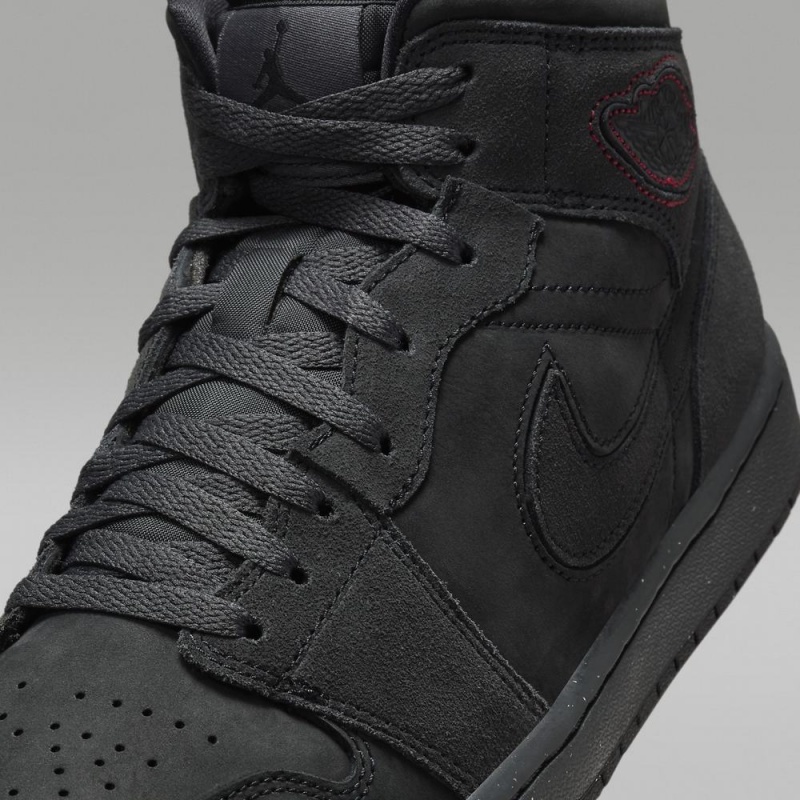 Nike Air Jordan 1 Mid SE Craft Schoenen Dames Donkergrijs Rood Zwart Nederland | 692140-FPM