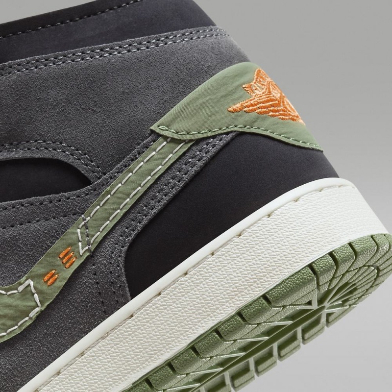Nike Air Jordan 1 Mid SE Craft Schoenen Kinderen Donkergrijs Zwart Blauw Lichtolijfgroen Nederland | 240935-EQC
