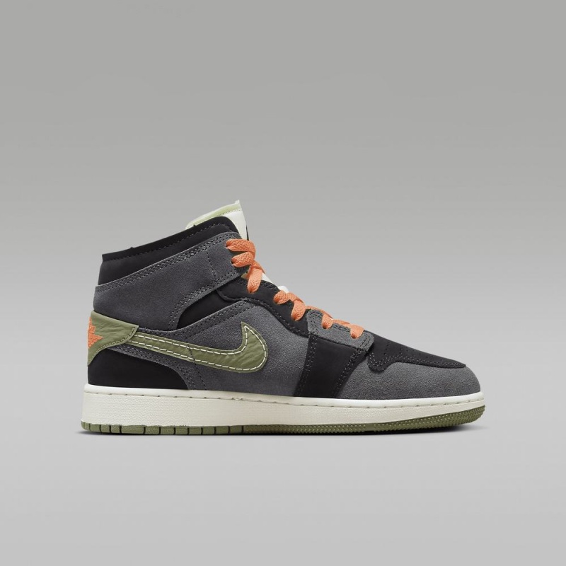Nike Air Jordan 1 Mid SE Craft Schoenen Kinderen Donkergrijs Zwart Blauw Lichtolijfgroen Nederland | 240935-EQC