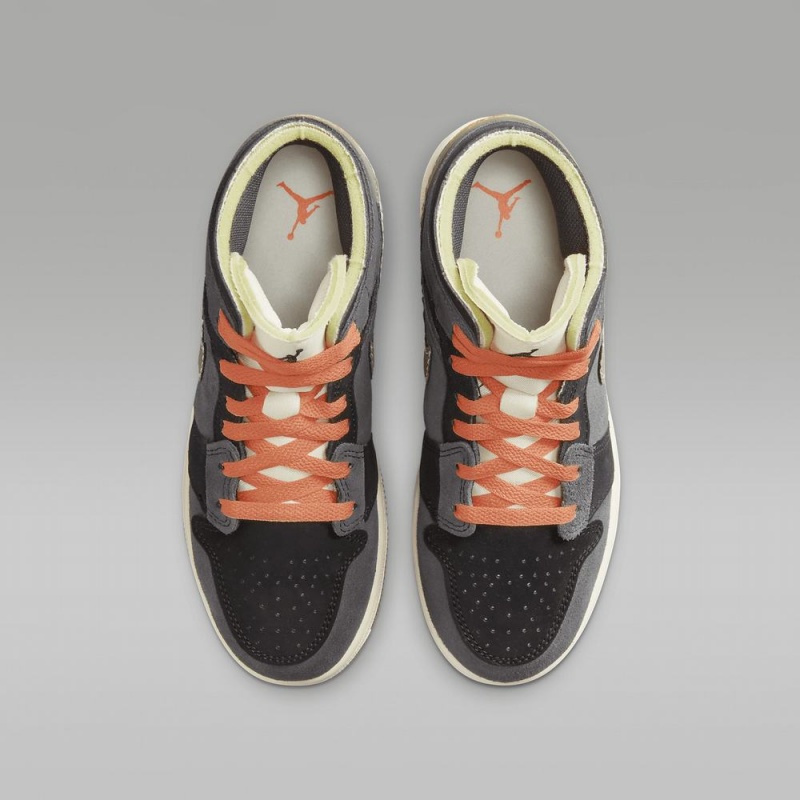 Nike Air Jordan 1 Mid SE Craft Schoenen Kinderen Donkergrijs Zwart Blauw Lichtolijfgroen Nederland | 240935-EQC