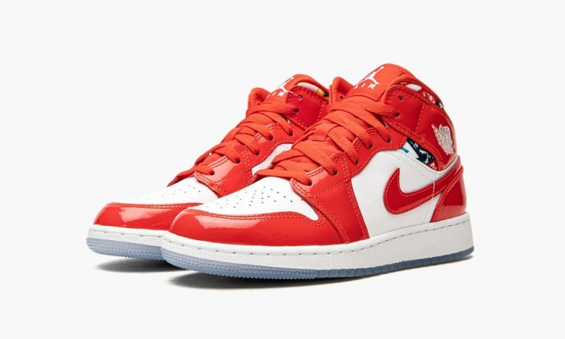 Nike Air Jordan 1 Mid SE GS 'Barcelona Trui Red Lak' Schoenen Kinderen Rood Wit Nederland | 237984-ZYV