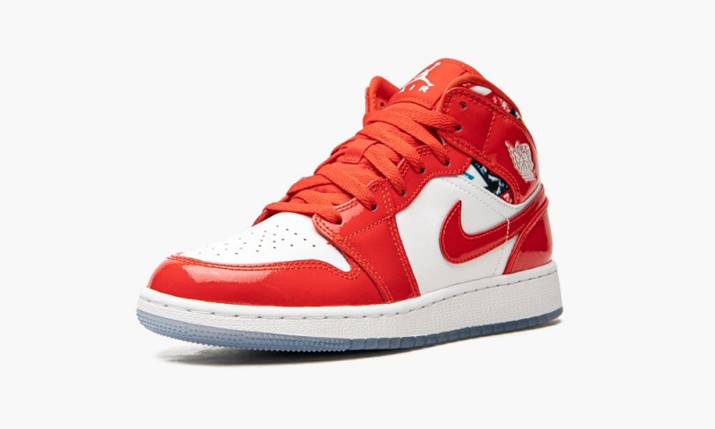 Nike Air Jordan 1 Mid SE GS 'Barcelona Trui Red Lak' Schoenen Kinderen Rood Wit Nederland | 237984-ZYV