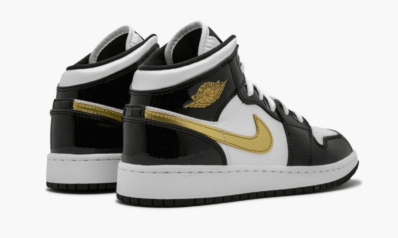 Nike Air Jordan 1 Mid SE (GS) 'Black Gold Lak Leren' Schoenen Kinderen Zwart Metal Goud Wit Nederland | 358147-RMZ