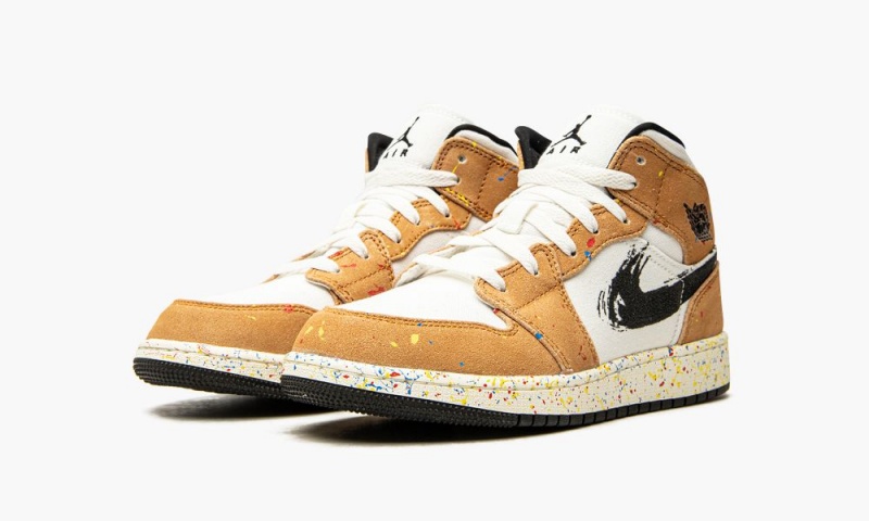 Nike Air Jordan 1 Mid SE GS 'Brushstroke' Schoenen Kinderen Wit Rood Bruin Nederland | 675802-IWH