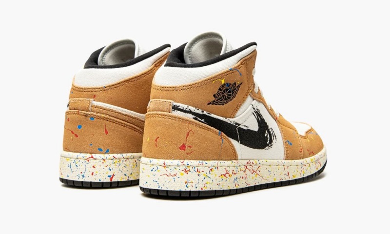 Nike Air Jordan 1 Mid SE GS 'Brushstroke' Schoenen Kinderen Wit Rood Bruin Nederland | 675802-IWH