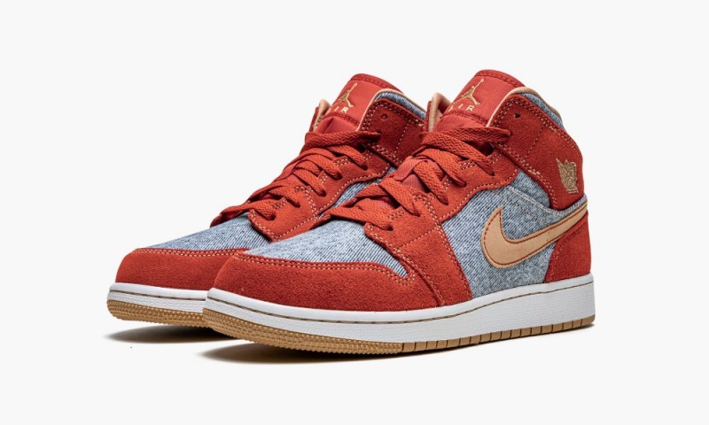 Nike Air Jordan 1 Mid SE GS 'Denim / Red Suede' Schoenen Kinderen Rood Wit Nederland | 019256-EJV