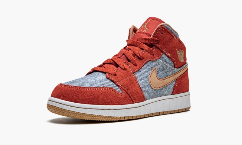 Nike Air Jordan 1 Mid SE GS 'Denim / Red Suede' Schoenen Kinderen Rood Wit Nederland | 019256-EJV