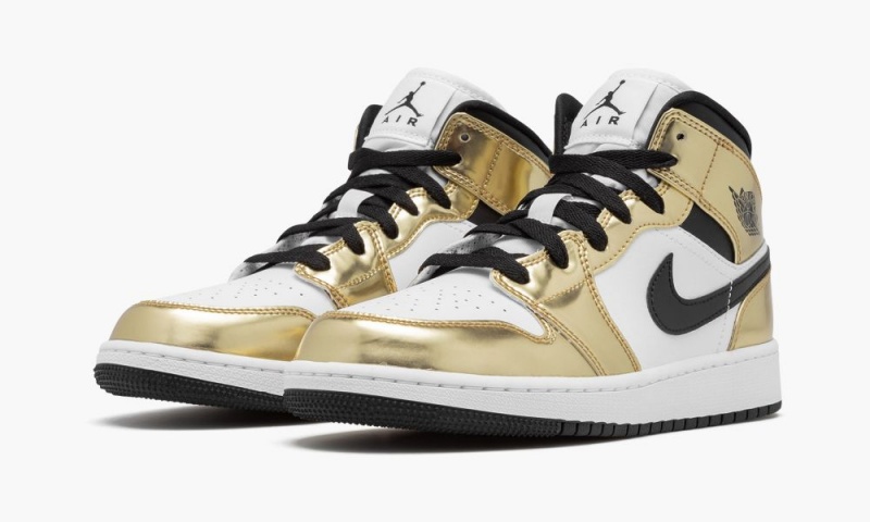 Nike Air Jordan 1 Mid SE GS 'Metallic Gold' Schoenen Kinderen Metal Goud Zwart Wit Nederland | 023475-QYZ