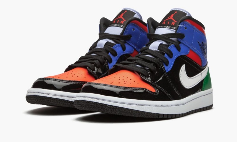 Nike Air Jordan 1 Mid SE 'Multicolor Lak' Schoenen Dames Zwart Rood Nederland | 738160-ZRX