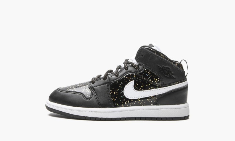 Nike Air Jordan 1 Mid SE PS \'Black Glitter\' Schoenen Kinderen Zwart Wit Goud Nederland | 723854-CMU