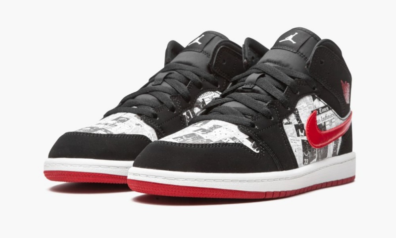 Nike Air Jordan 1 Mid SE (PS) 'Newspaper Air Times' Schoenen Kinderen Zwart Rood Wit Nederland | 672394-WYV