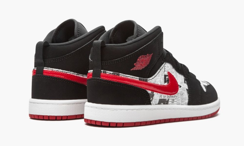 Nike Air Jordan 1 Mid SE (PS) 'Newspaper Air Times' Schoenen Kinderen Zwart Rood Wit Nederland | 672394-WYV