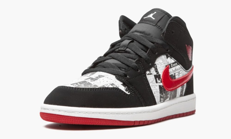 Nike Air Jordan 1 Mid SE (PS) 'Newspaper Air Times' Schoenen Kinderen Zwart Rood Wit Nederland | 672394-WYV
