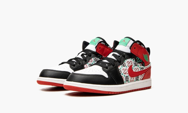 Nike Air Jordan 1 Mid SE (PS) 'Ugly Christmas Trui' Schoenen Kinderen Wit Rood Zwart Nederland | 953217-DWF