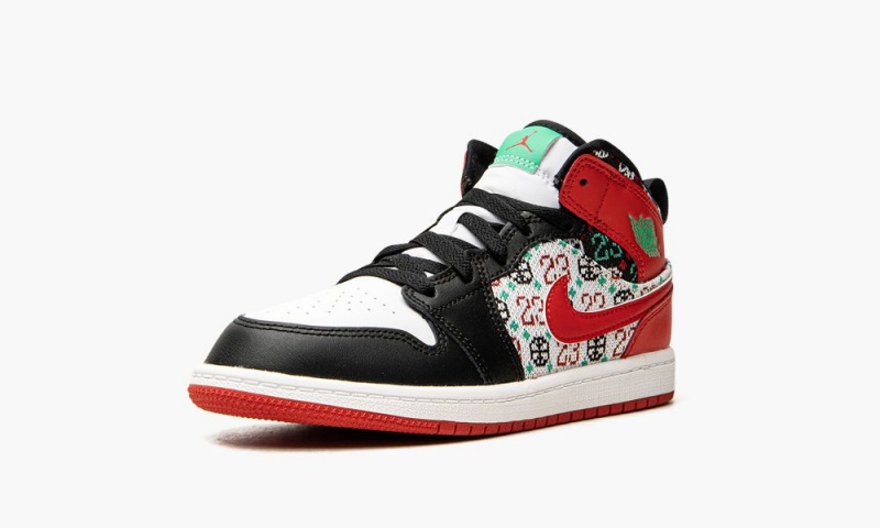 Nike Air Jordan 1 Mid SE (PS) 'Ugly Christmas Trui' Schoenen Kinderen Wit Rood Zwart Nederland | 953217-DWF