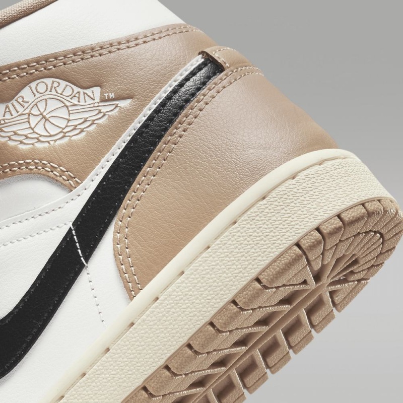 Nike Air Jordan 1 Mid Schoenen Dames Khaki Zwart Wit Nederland | 728415-LIX