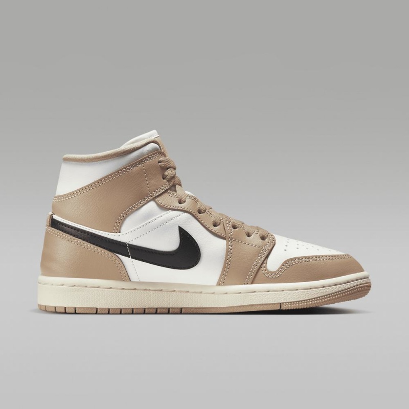 Nike Air Jordan 1 Mid Schoenen Dames Khaki Zwart Wit Nederland | 728415-LIX