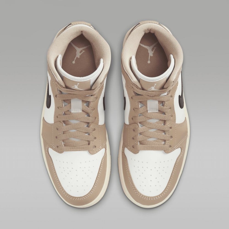 Nike Air Jordan 1 Mid Schoenen Dames Khaki Zwart Wit Nederland | 728415-LIX