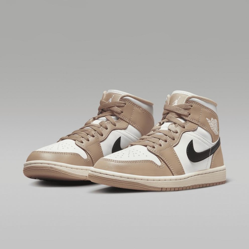Nike Air Jordan 1 Mid Schoenen Dames Khaki Zwart Wit Nederland | 728415-LIX