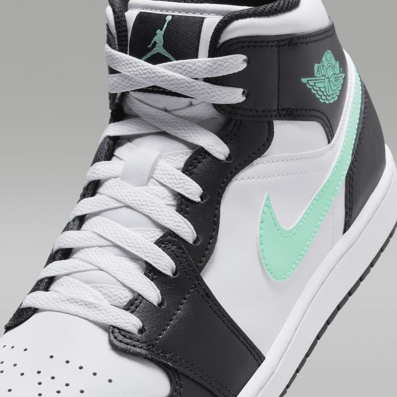 Nike Air Jordan 1 Mid Schoenen Dames Wit Zwart Groen Nederland | 736129-EJH