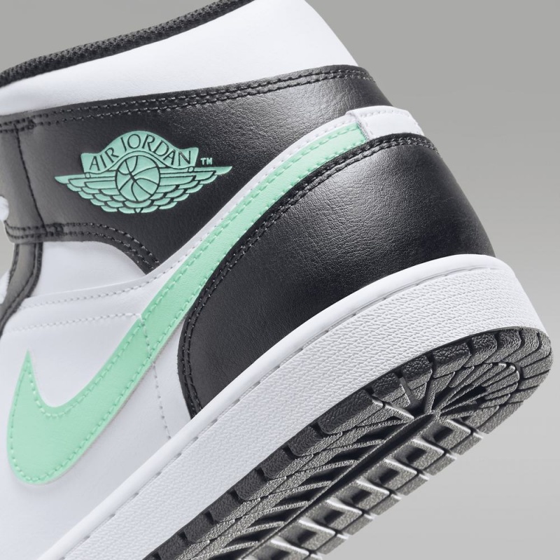 Nike Air Jordan 1 Mid Schoenen Dames Wit Zwart Groen Nederland | 736129-EJH