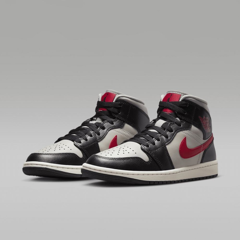 Nike Air Jordan 1 Mid Schoenen Dames Zwart Rood Nederland | 728503-KWH