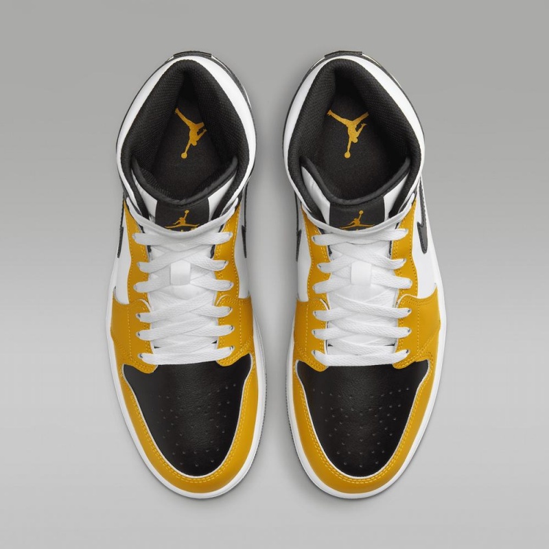 Nike Air Jordan 1 Mid Schoenen Heren Geel Wit Zwart Nederland | 895406-EBH