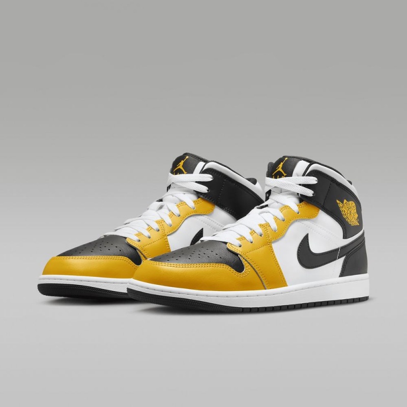 Nike Air Jordan 1 Mid Schoenen Heren Geel Wit Zwart Nederland | 895406-EBH