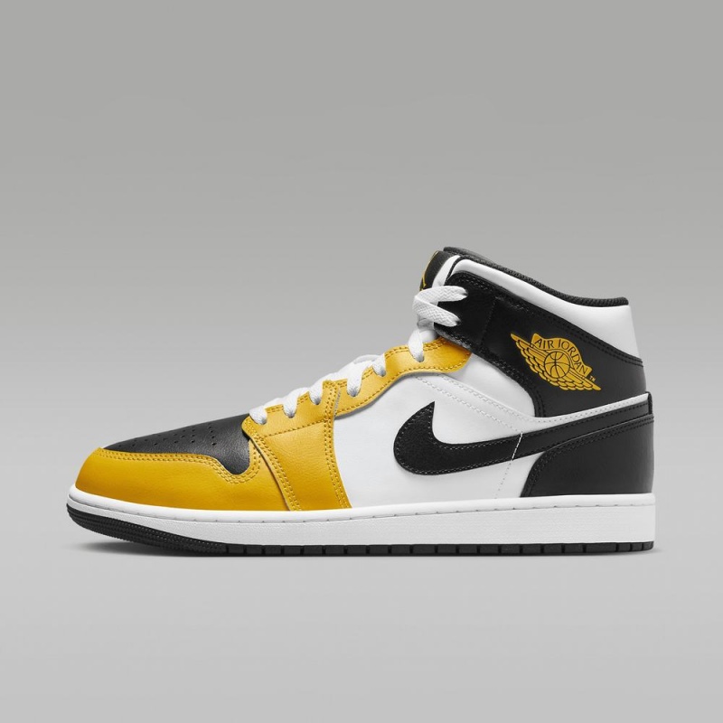 Nike Air Jordan 1 Mid Schoenen Heren Geel Wit Zwart Nederland | 895406-EBH