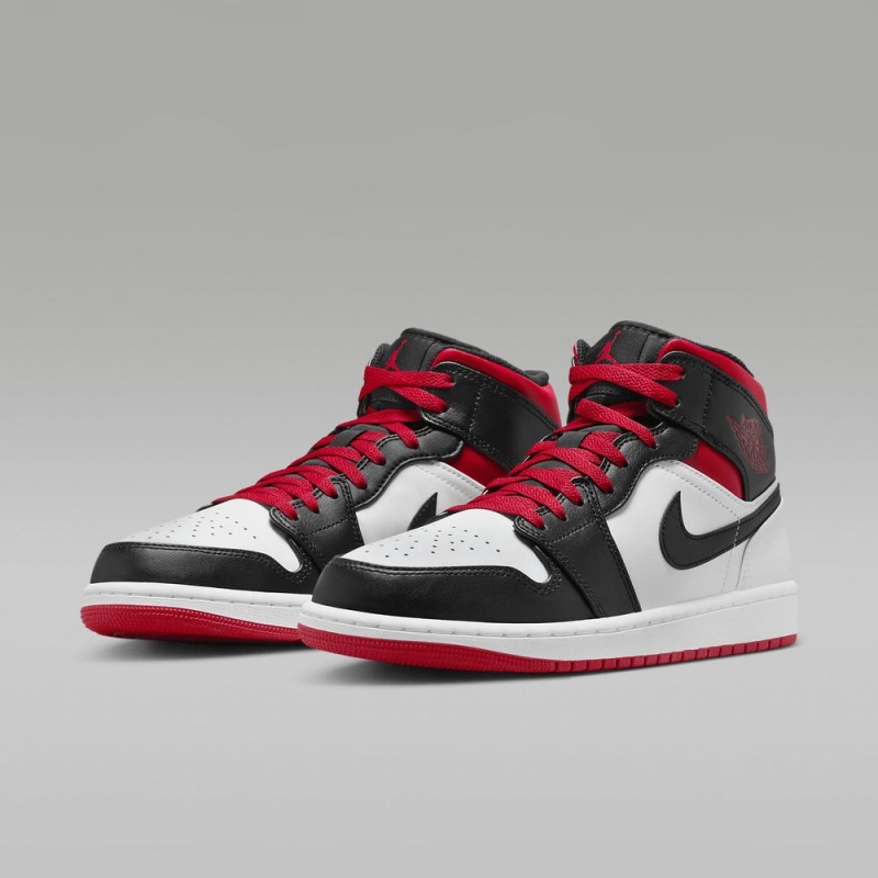 Nike Air Jordan 1 Mid Schoenen Heren Rood Wit Zwart Nederland | 586214-NBO