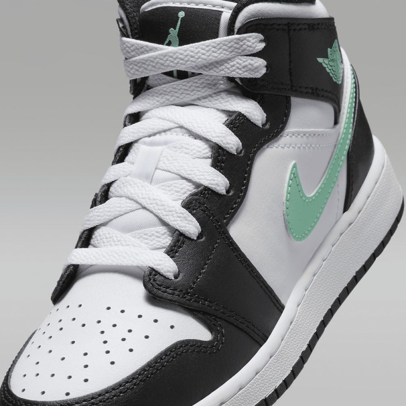 Nike Air Jordan 1 Mid Schoenen Kinderen Zwart Wit Groen Nederland | 657801-YUF