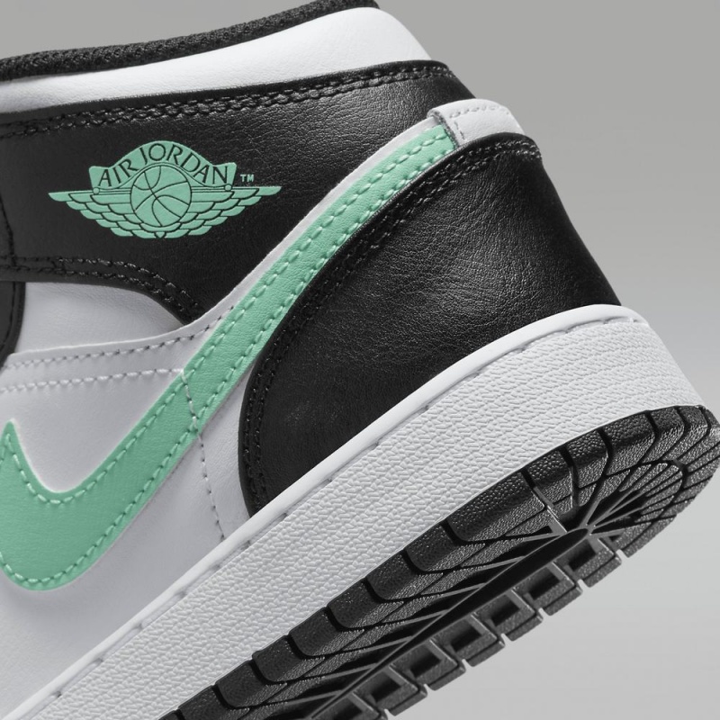 Nike Air Jordan 1 Mid Schoenen Kinderen Zwart Wit Groen Nederland | 657801-YUF