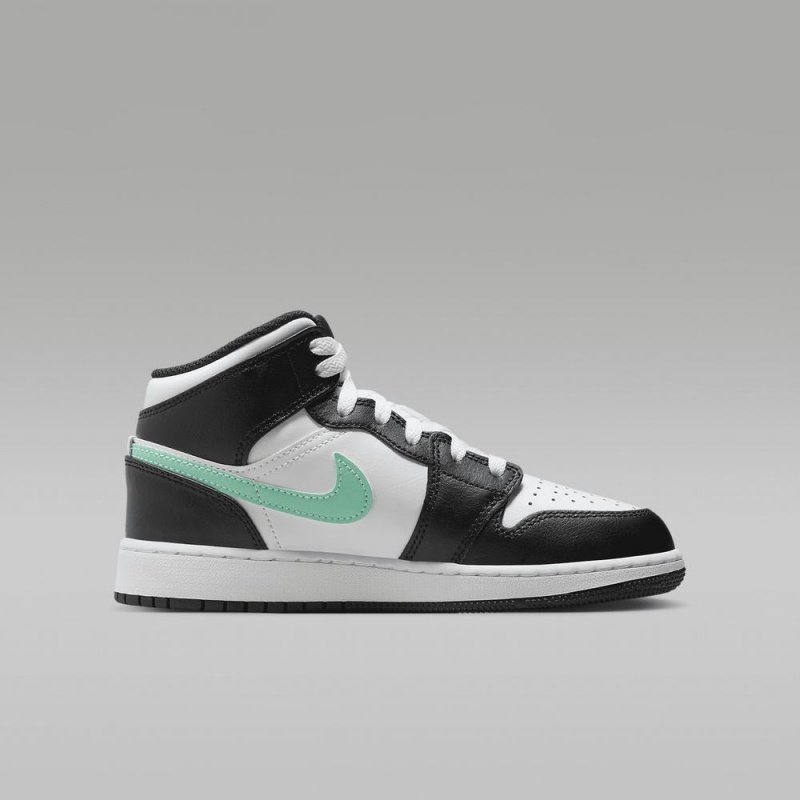 Nike Air Jordan 1 Mid Schoenen Kinderen Zwart Wit Groen Nederland | 657801-YUF