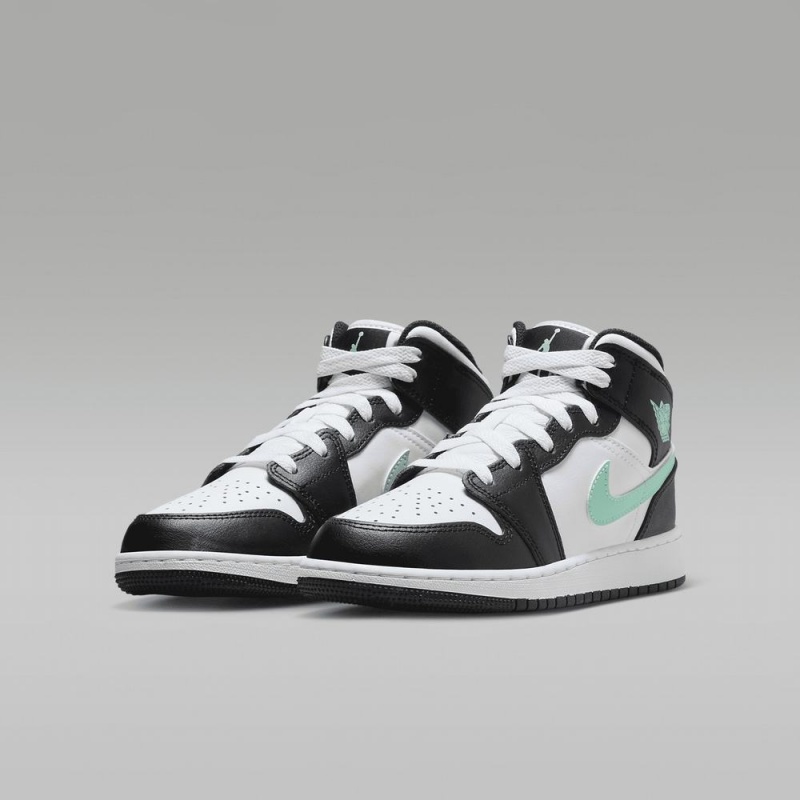 Nike Air Jordan 1 Mid Schoenen Kinderen Zwart Wit Groen Nederland | 657801-YUF