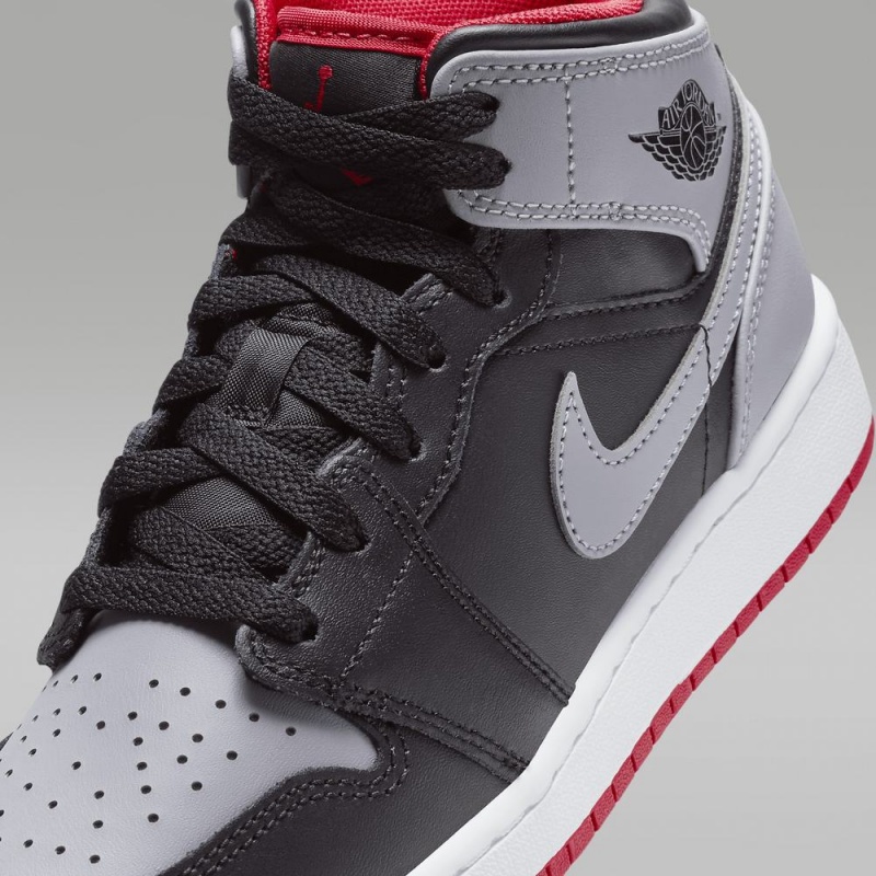 Nike Air Jordan 1 Mid Schoenen Kinderen Grijs Zwart Rood Nederland | 354928-UVS