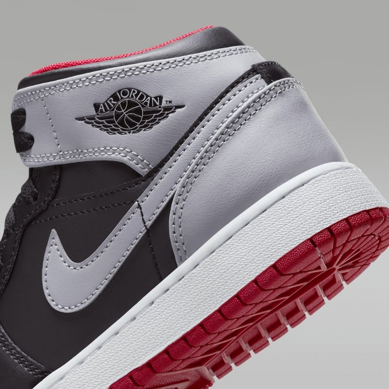 Nike Air Jordan 1 Mid Schoenen Kinderen Grijs Zwart Rood Nederland | 354928-UVS