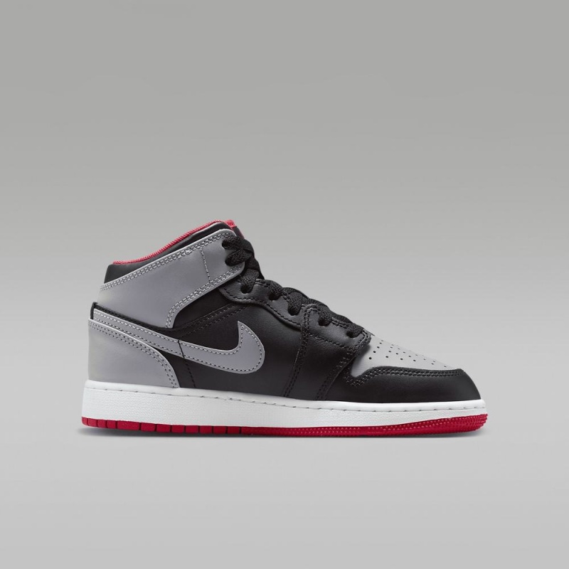 Nike Air Jordan 1 Mid Schoenen Kinderen Grijs Zwart Rood Nederland | 354928-UVS