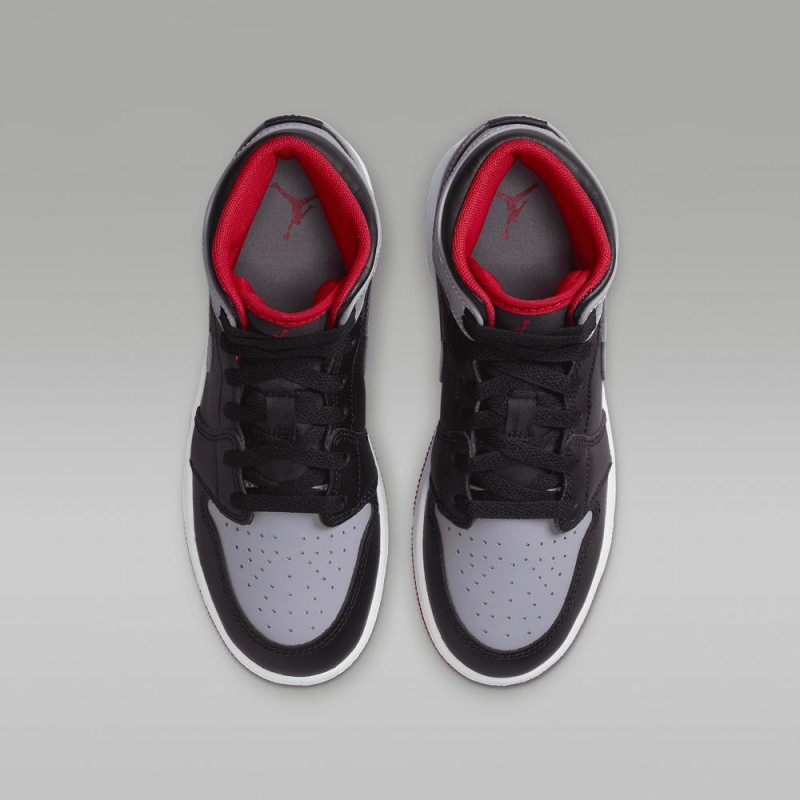 Nike Air Jordan 1 Mid Schoenen Kinderen Grijs Zwart Rood Nederland | 354928-UVS