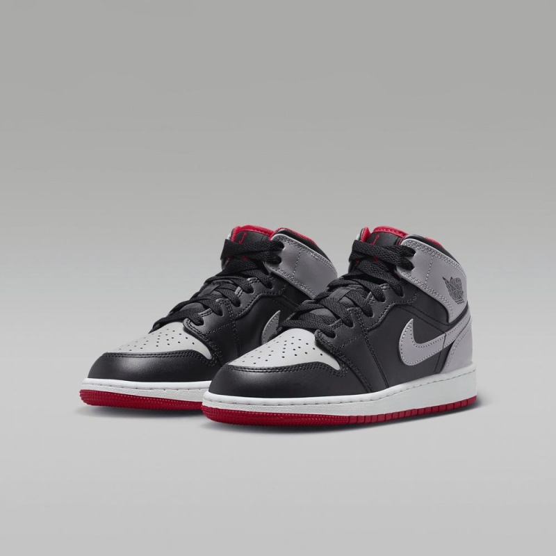 Nike Air Jordan 1 Mid Schoenen Kinderen Grijs Zwart Rood Nederland | 354928-UVS