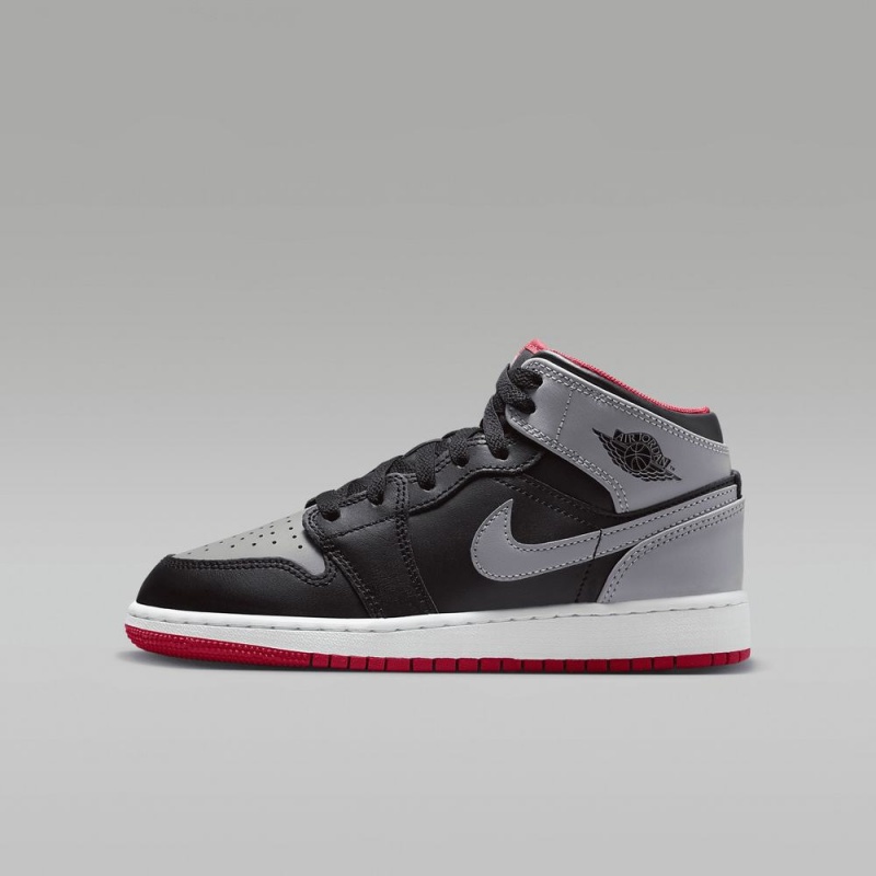 Nike Air Jordan 1 Mid Schoenen Kinderen Grijs Zwart Rood Nederland | 354928-UVS