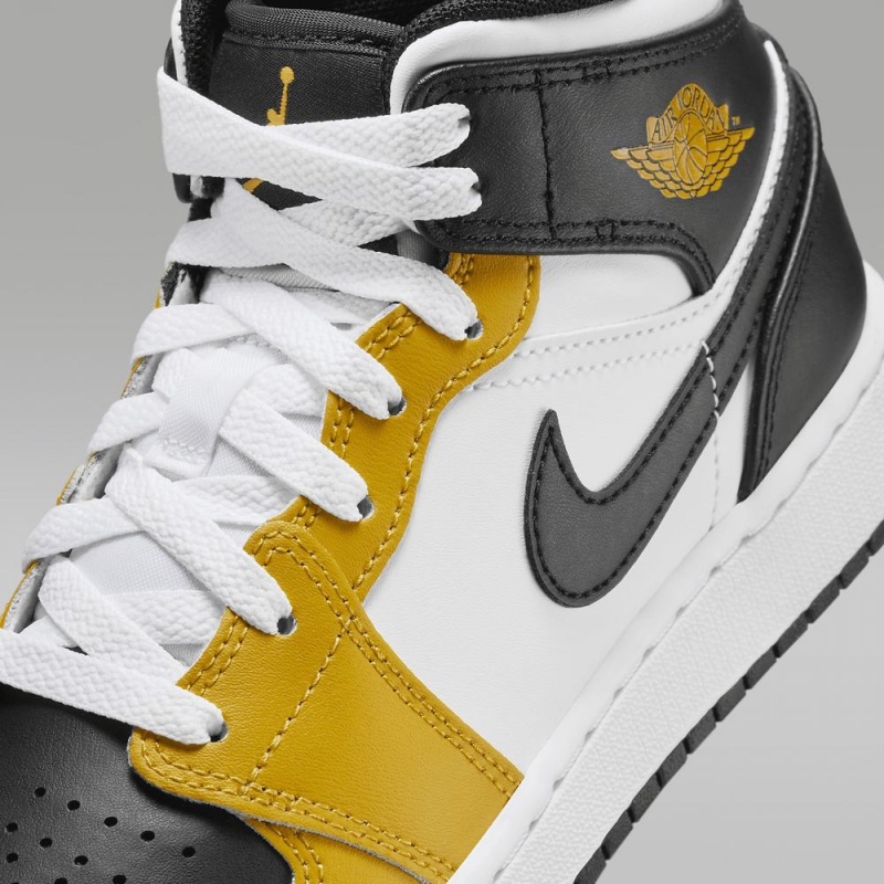 Nike Air Jordan 1 Mid Schoenen Kinderen Geel Zwart Wit Nederland | 368791-FZJ