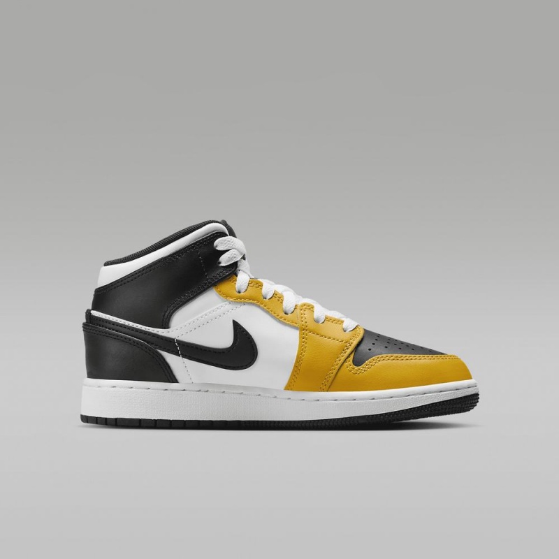 Nike Air Jordan 1 Mid Schoenen Kinderen Geel Zwart Wit Nederland | 368791-FZJ