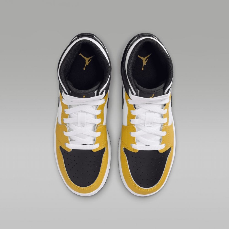 Nike Air Jordan 1 Mid Schoenen Kinderen Geel Zwart Wit Nederland | 368791-FZJ