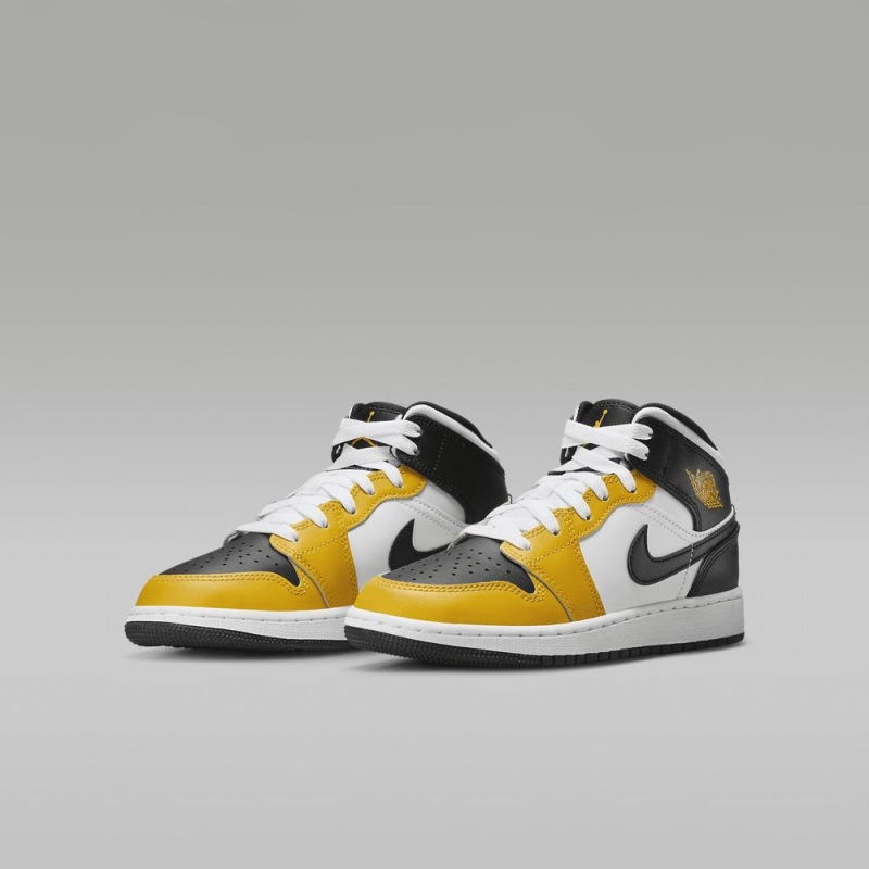 Nike Air Jordan 1 Mid Schoenen Kinderen Geel Zwart Wit Nederland | 368791-FZJ