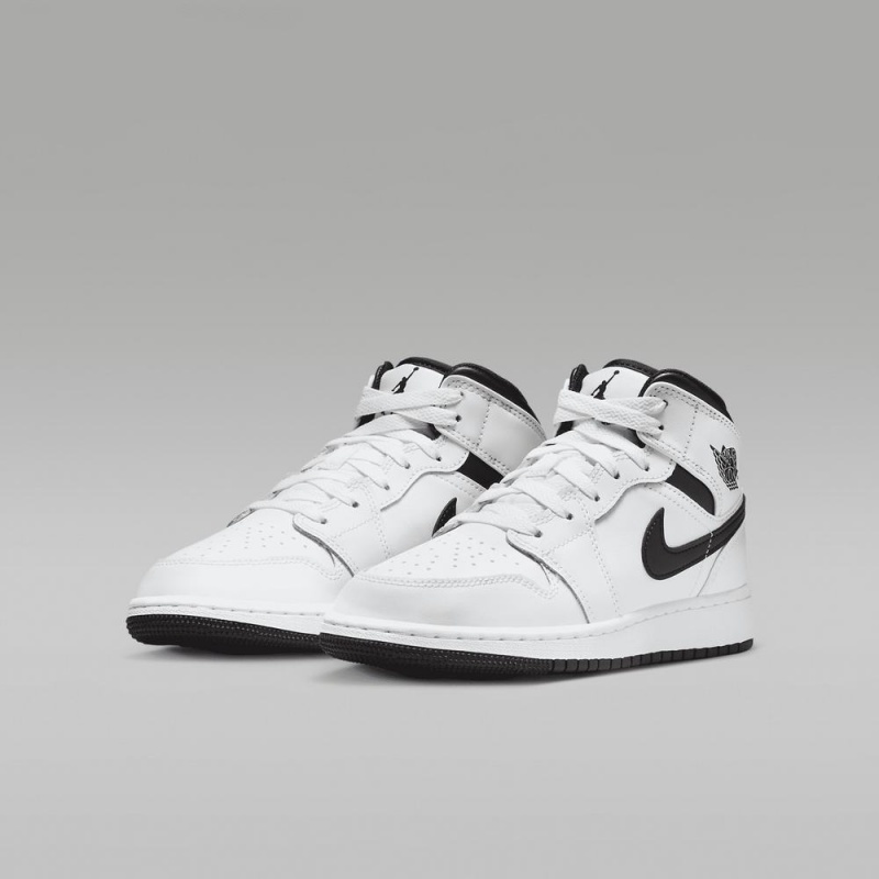 Nike Air Jordan 1 Mid Schoenen Kinderen Wit Zwart Nederland | 947581-HVI