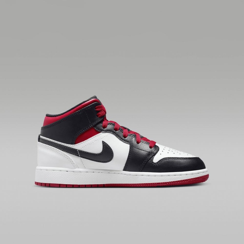Nike Air Jordan 1 Mid Schoenen Kinderen Rood Zwart Wit Nederland | 813502-YMW