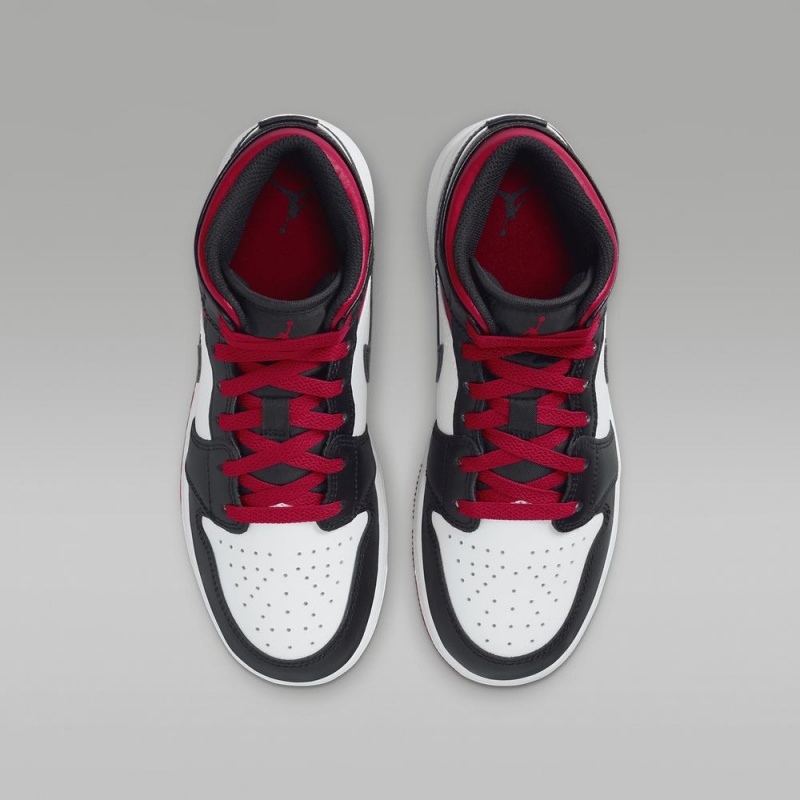 Nike Air Jordan 1 Mid Schoenen Kinderen Rood Zwart Wit Nederland | 813502-YMW