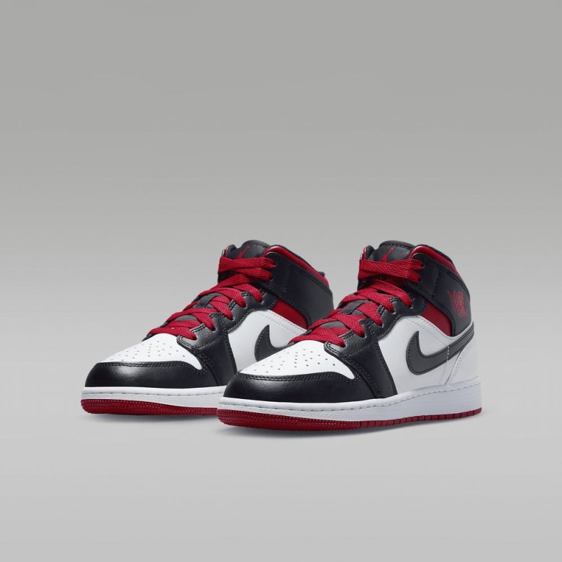 Nike Air Jordan 1 Mid Schoenen Kinderen Rood Zwart Wit Nederland | 813502-YMW